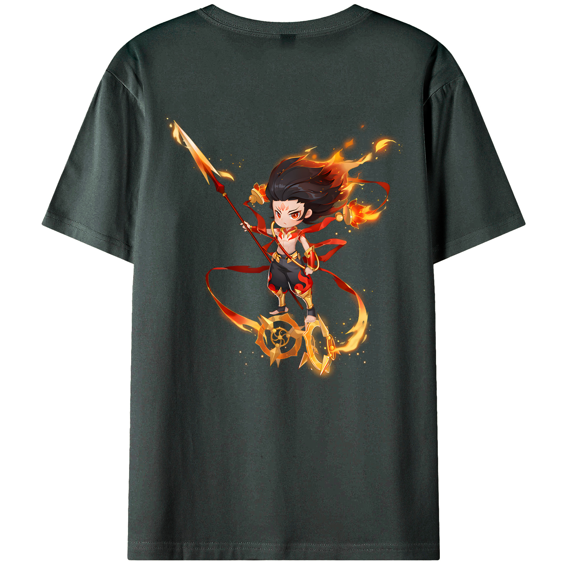 （画像用） Ne Zha 2 ナタ 魔童の大暴れ 綿100％ メンズ半袖Tシャツ（バックプリント） 通気性